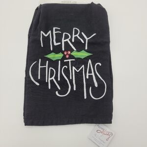 Primitives By Kathy Merry Christmas Black Kitchen Towel Cotton Holiday Holly NEW